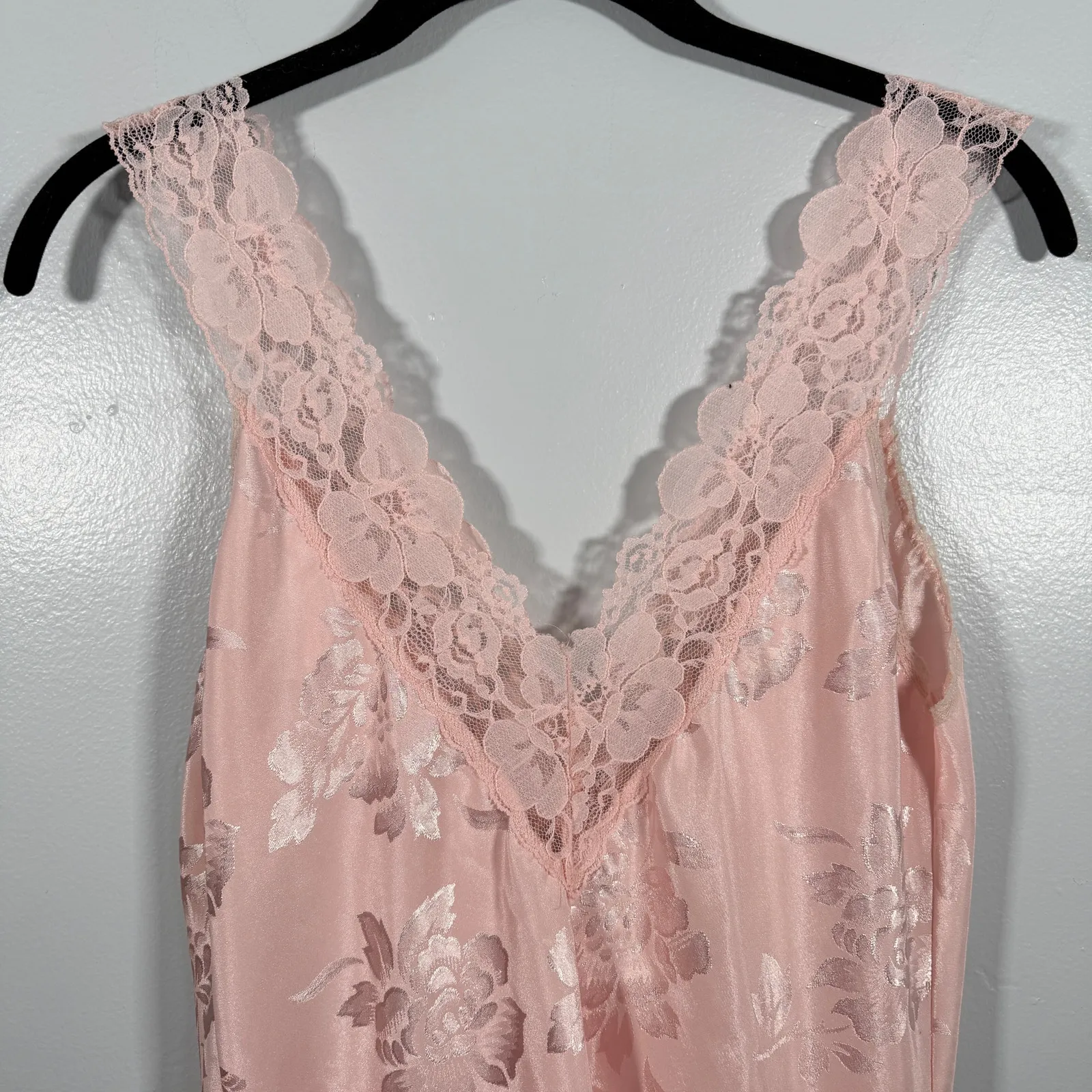 Vtg 80s Victoria’s Secret Union Made USA Chemise Dress Floral Jacquard Lace S - Image 4