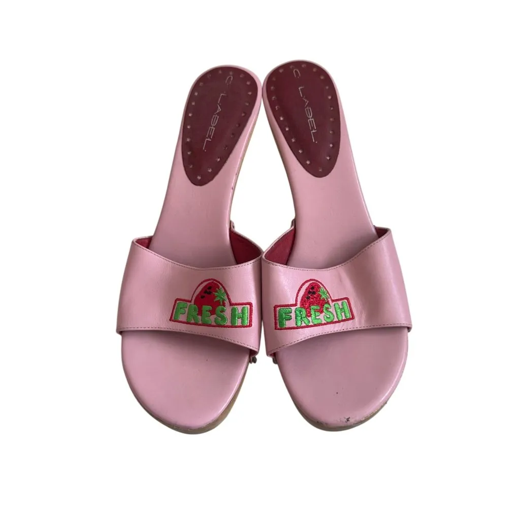 C LABEL y2k Vintage Fresh Strawberry Pink Leather Sandals Heels Size 11 - Image 2