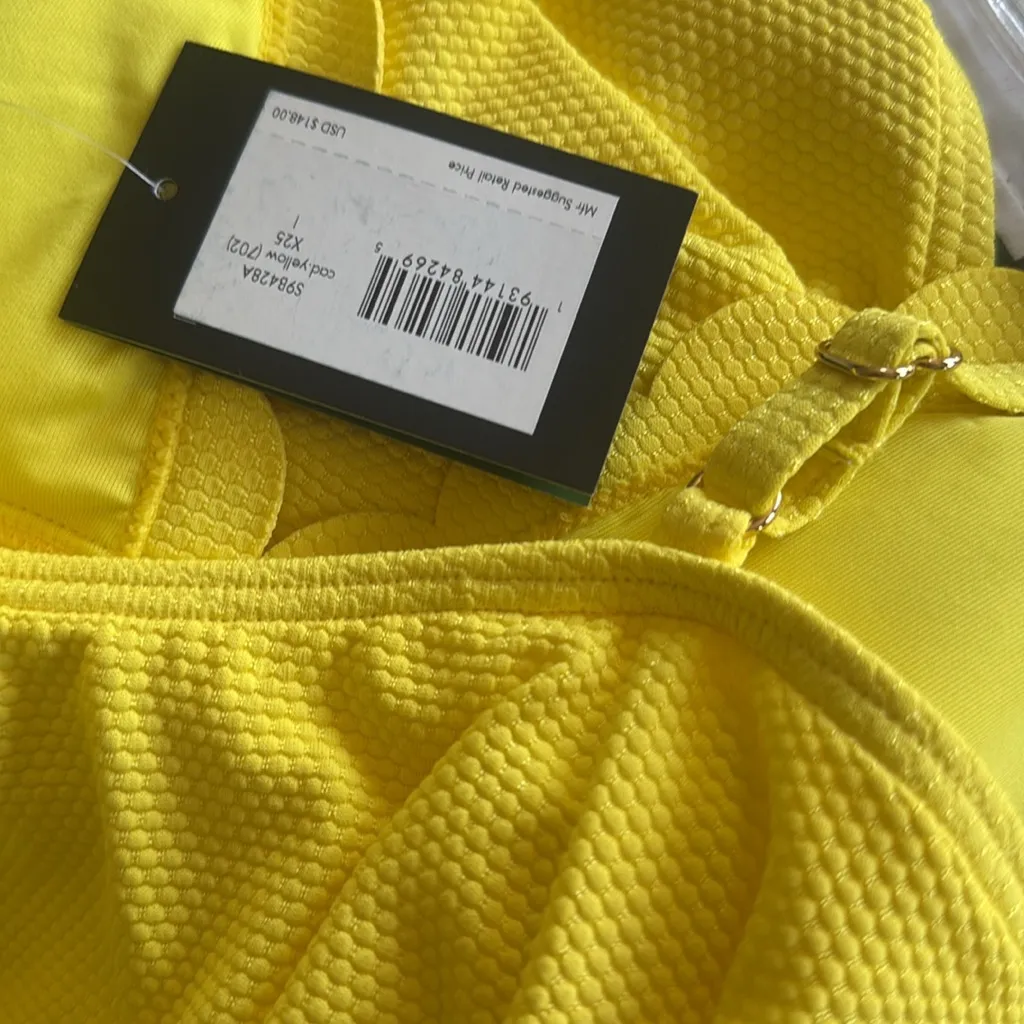 NWT Kate Spade Plunge One Piece Swimsuit Scallop Hem IN Cod Yellow - Image 5