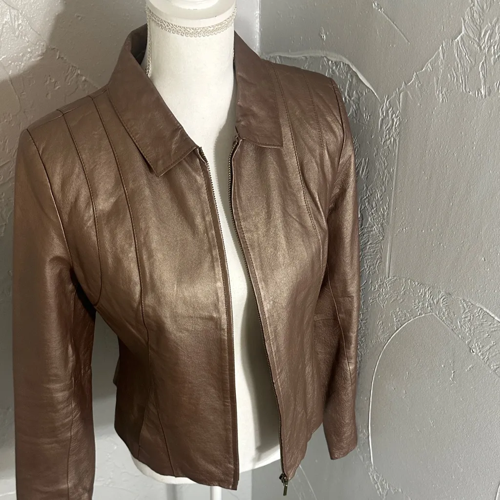 Outfit JP Metallic Brown Leather Jacket with Sheen – Size S - Image 6