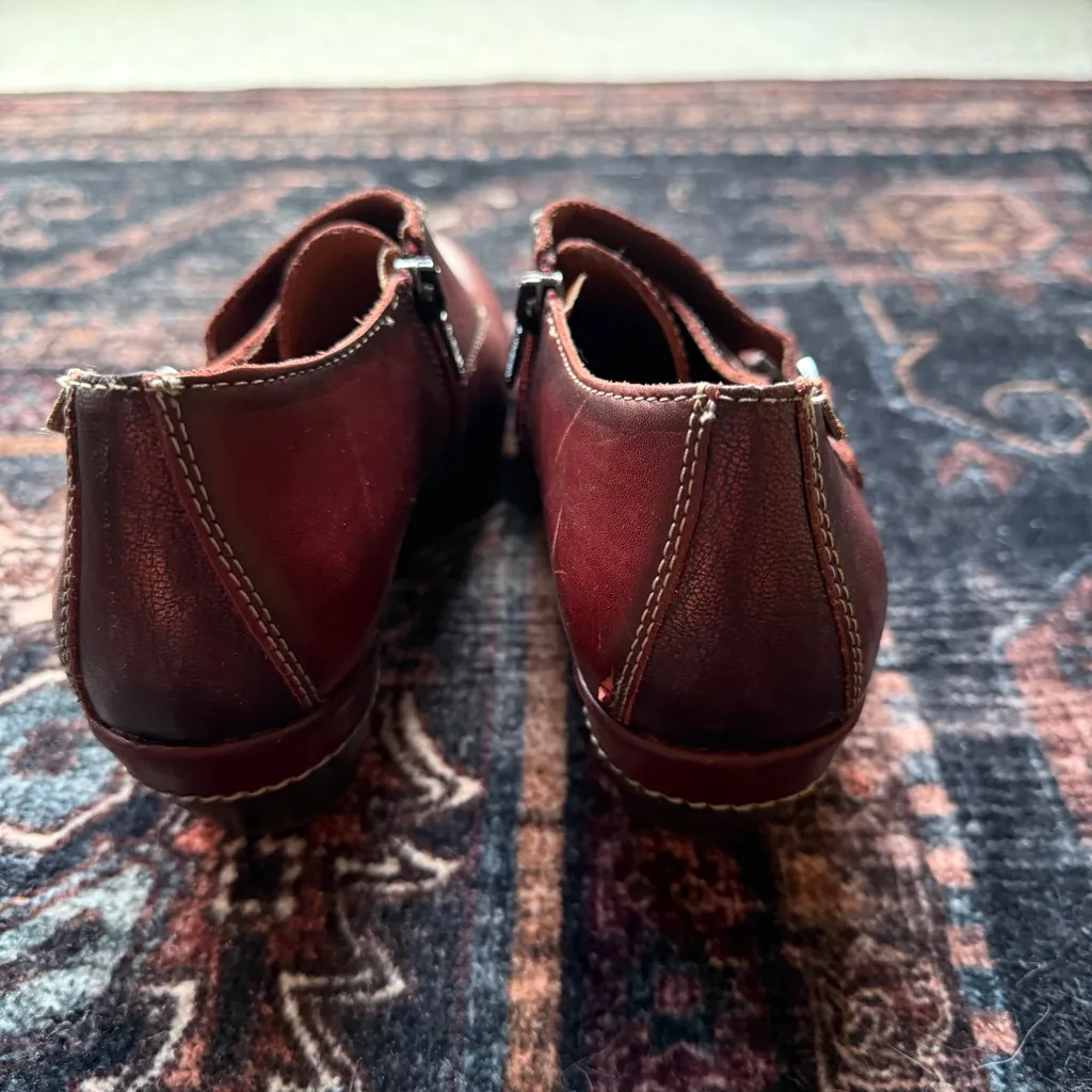 Pikolinos Burgundy Leather Booties Buckle Rotterdam Double Monk Strap Oxford Red Size 7 - Image 3