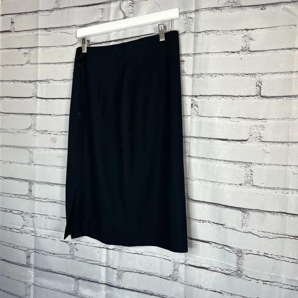 Vintage Gianni Sport Black Wool Midi Pencil Skirt 10 Minimalist Preppy Office - Image 9