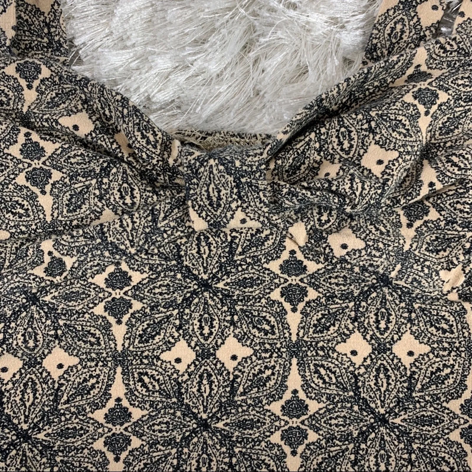 Jersey Crop Top Boho Print Tan Black Sz Small - Image 6