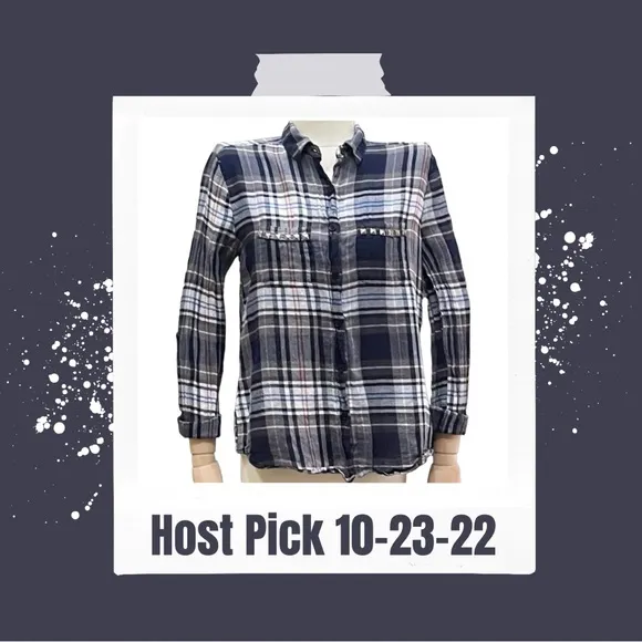 🎉HP🎉 Charlotte Russe plaid button down shirt with studs on pockets / XS / EUC - Image 2