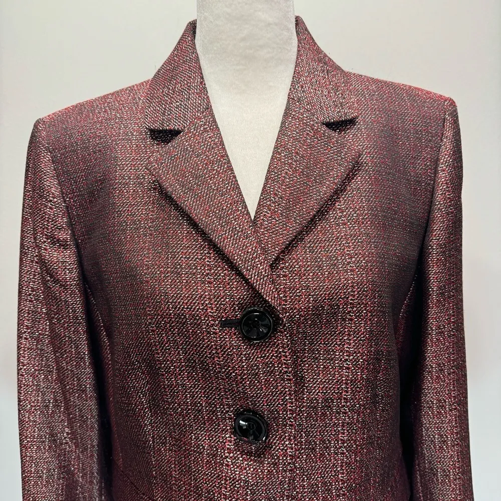 Vintage Y2K Metallic Black Red Silver Woven Button Front Blazer Clueless Preppy - Image 6