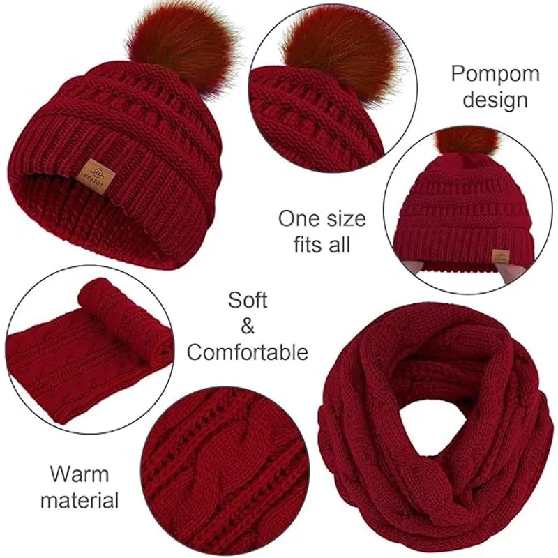 4 In 1 Winter Warm Sets Scarf Touch Screen Gloves Beanie Hat and Ear Warmer Black - Image 2
