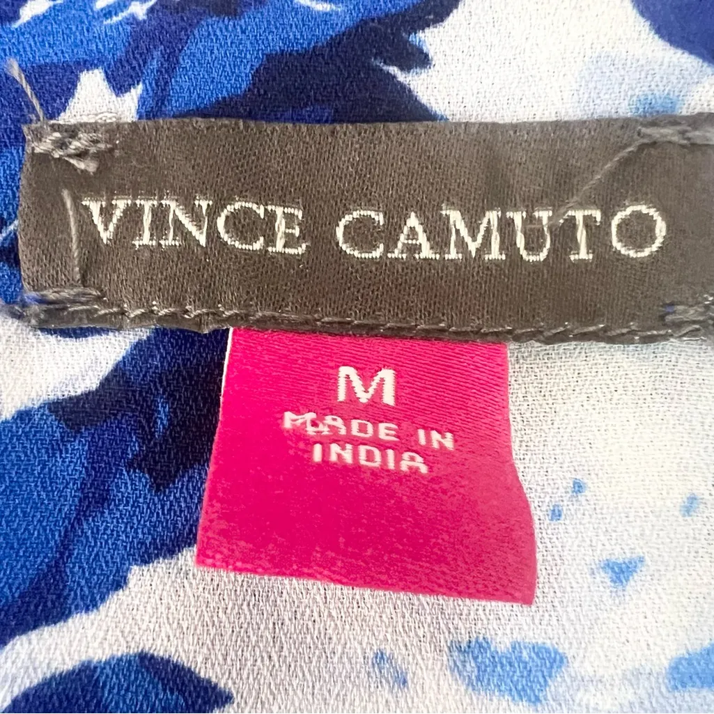 Vince Camuto Blue Floral Flutter Sleeve Pintuck Henley Blouse Top Size Medium - Image 7