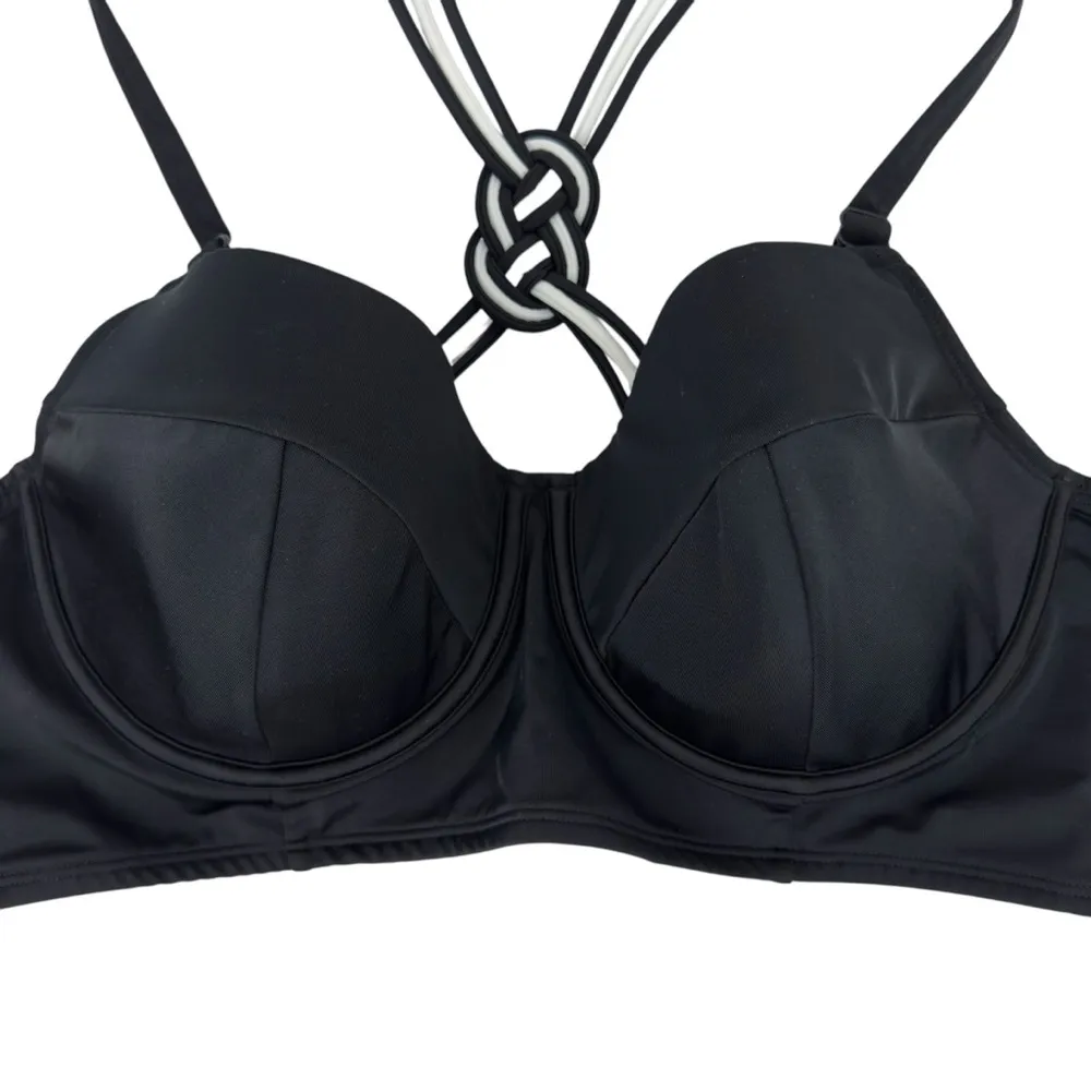NWT Cacique Swim Underwire Balconette Macrame Swim Bikini Top Black Size 44C - Image 4