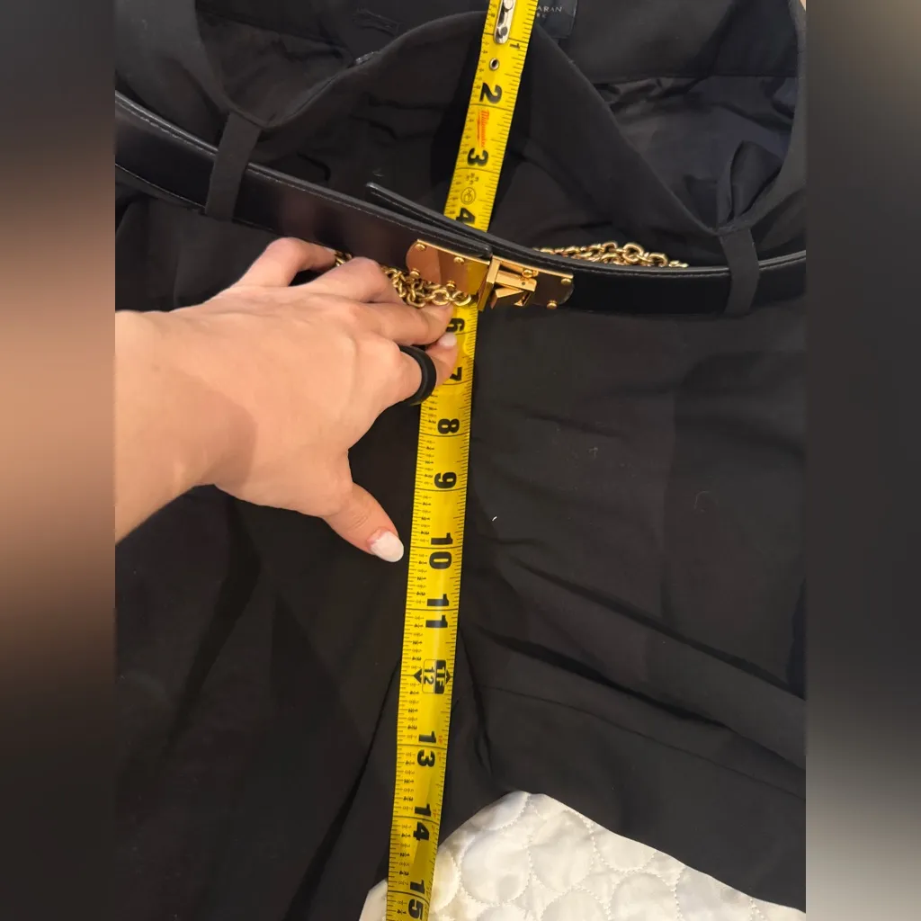 Donna Karan women black HIGH WAIST WIDE RELAXED LEG TROUSER W GOLD CHAIN BELT - Image 8