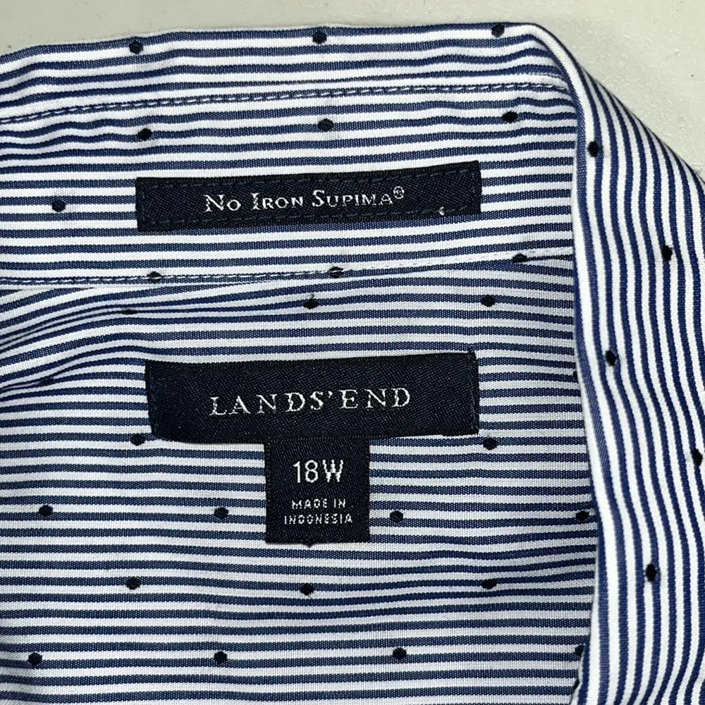 Lands’ End Size 18W Blue Stripe - Polka Dot No Iron Supima Button Down Shirt Top - Image 5