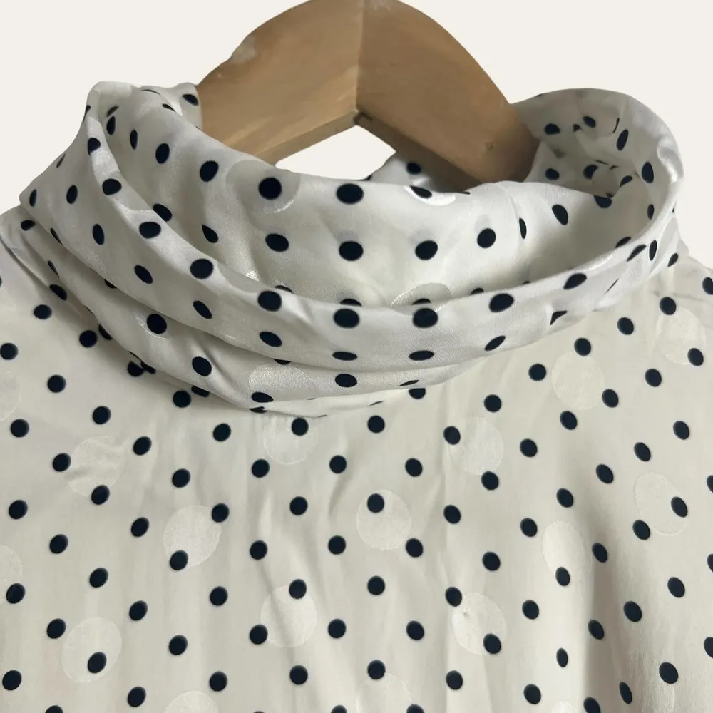 Ronny Kobo Kiara White Polka Dot Print Asymmetric Long Sleeve Turtleneck Dress M Size M - Image 5