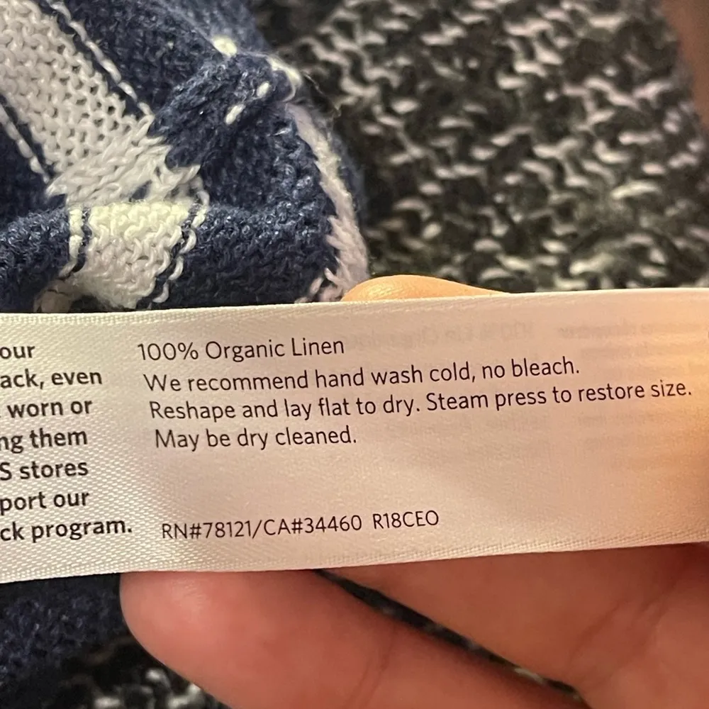 Eileen Fisher Striped Navy & White Sweater Linen Sz L Classic Fisherman Preppy - Image 13