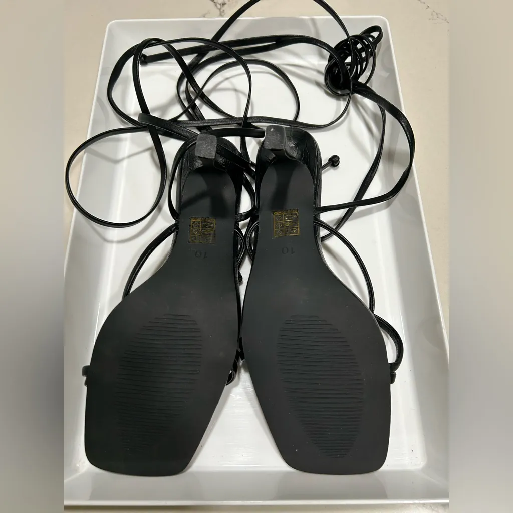 NEW Black Stiletto High Heels Strappy Lace Up Sandals 10 - Image 7