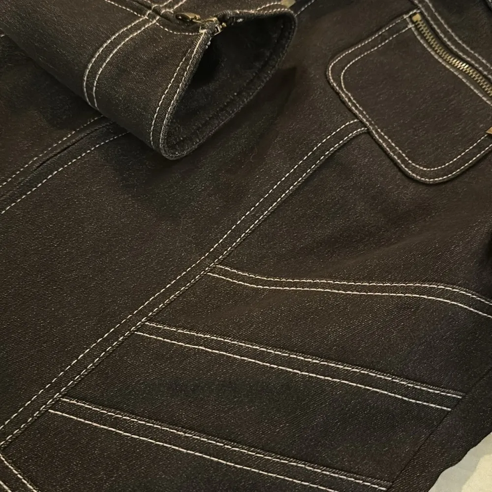 Bandolino Stretch Denim Jean Jacket Blazer‎ Women's 6 Black Zipper Front & Cuffs - Image 5