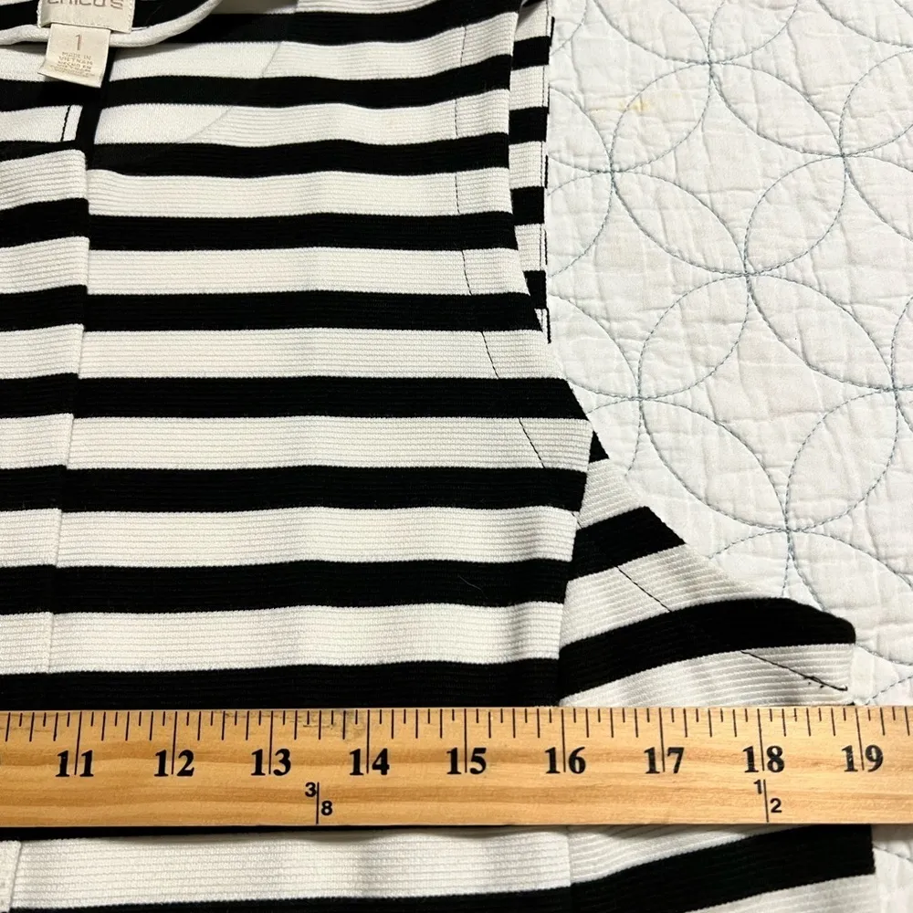 Chico's size 1 (8-10) sleeveless women's dress black white striped zips us front - Image 10