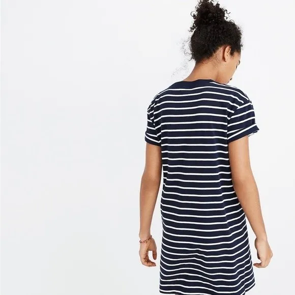 Madewell Blue & White Stripe Skater T-shirt Dress Sz S - Image 4