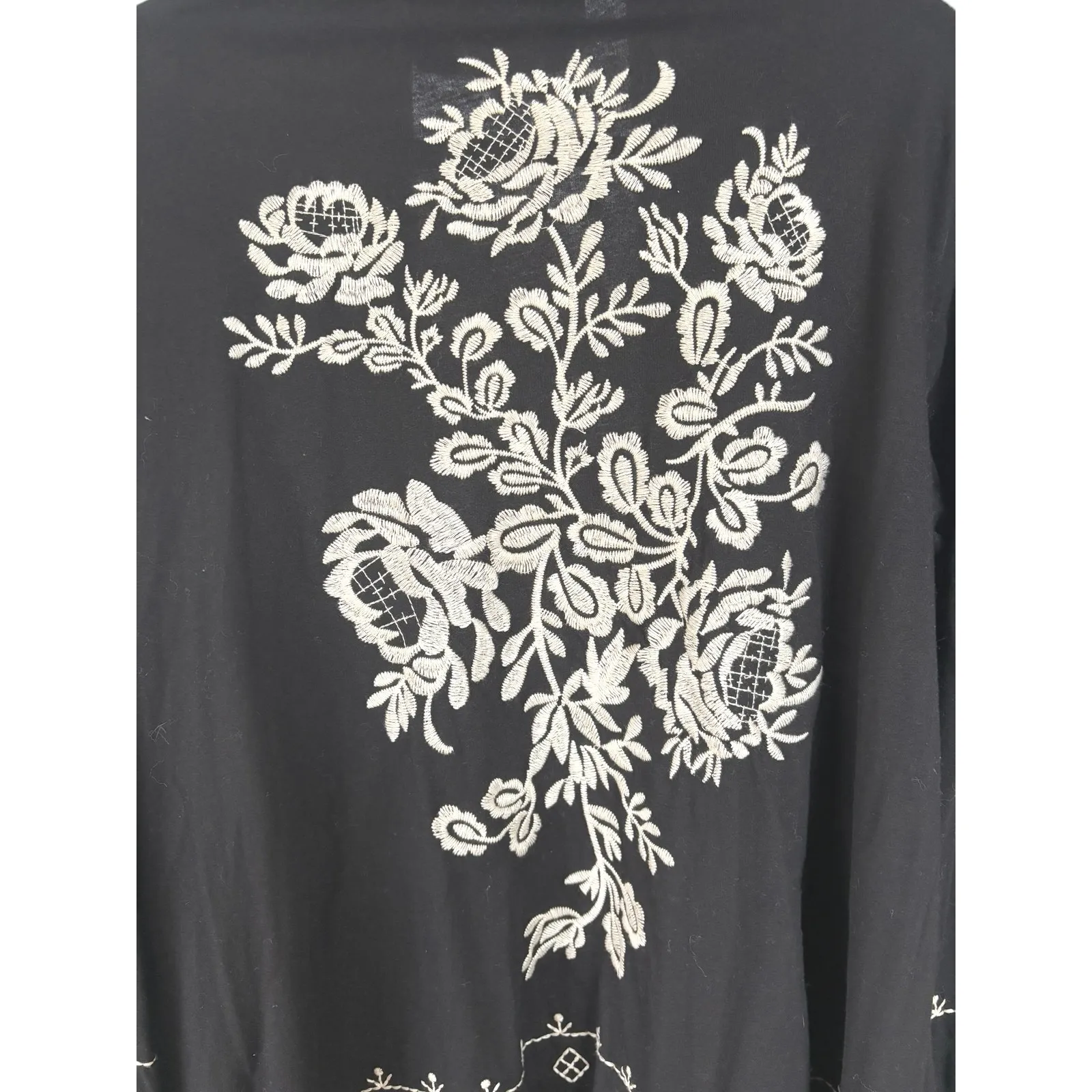 Boho Embroidered Blouse Black Flowy Open Beach Kimono Vacation Career Medium - Image 7