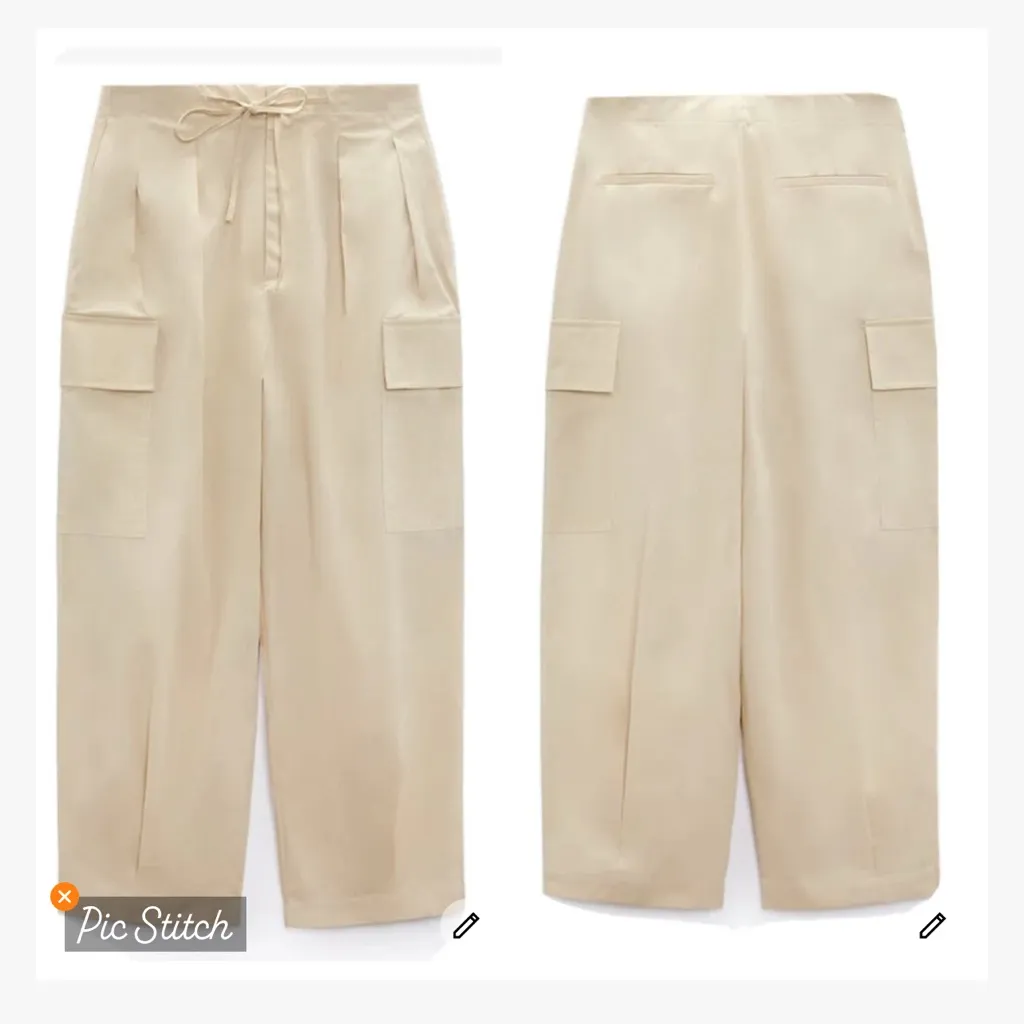 Zara Barrel Leg Cargo Chino Pants Tan - Image 3