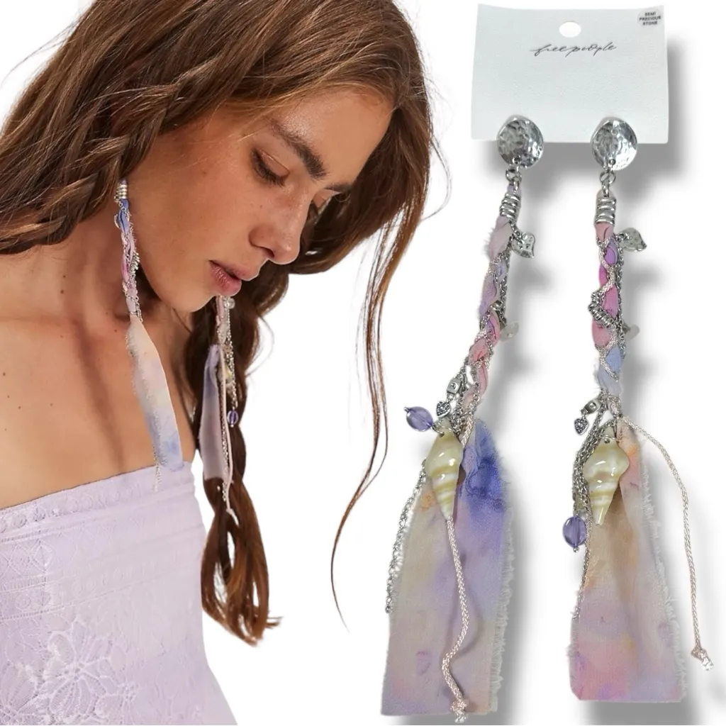 Free People Fairy Mermaid Clearwater Dangle Earrings in Pink Rose NWT Beach Boho - Image 3