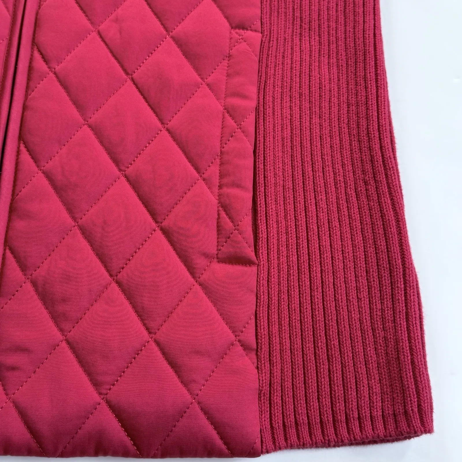 Jones New York Quilted Sweater Vest M 8 10 Faux Fur Collar Sleeveless Jacket Red - Image 6