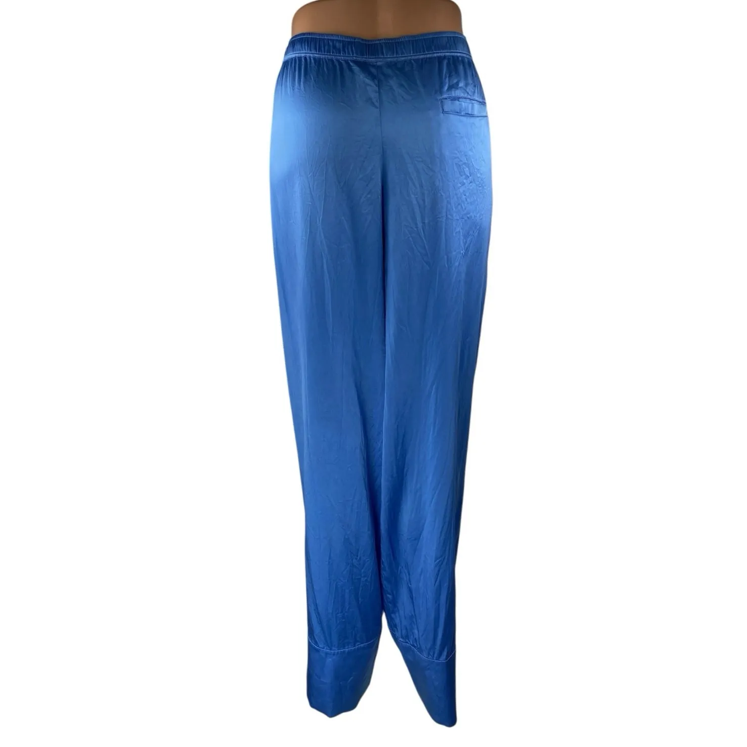 Ser.O.Ya Women's Blue Silk Satin Elastic Waist Wide Leg Lounge Trousers Pants L Size L - Image 3