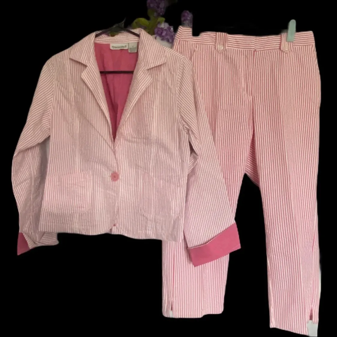 Womans Pink White Pinstriped light career Jacket - Image 10