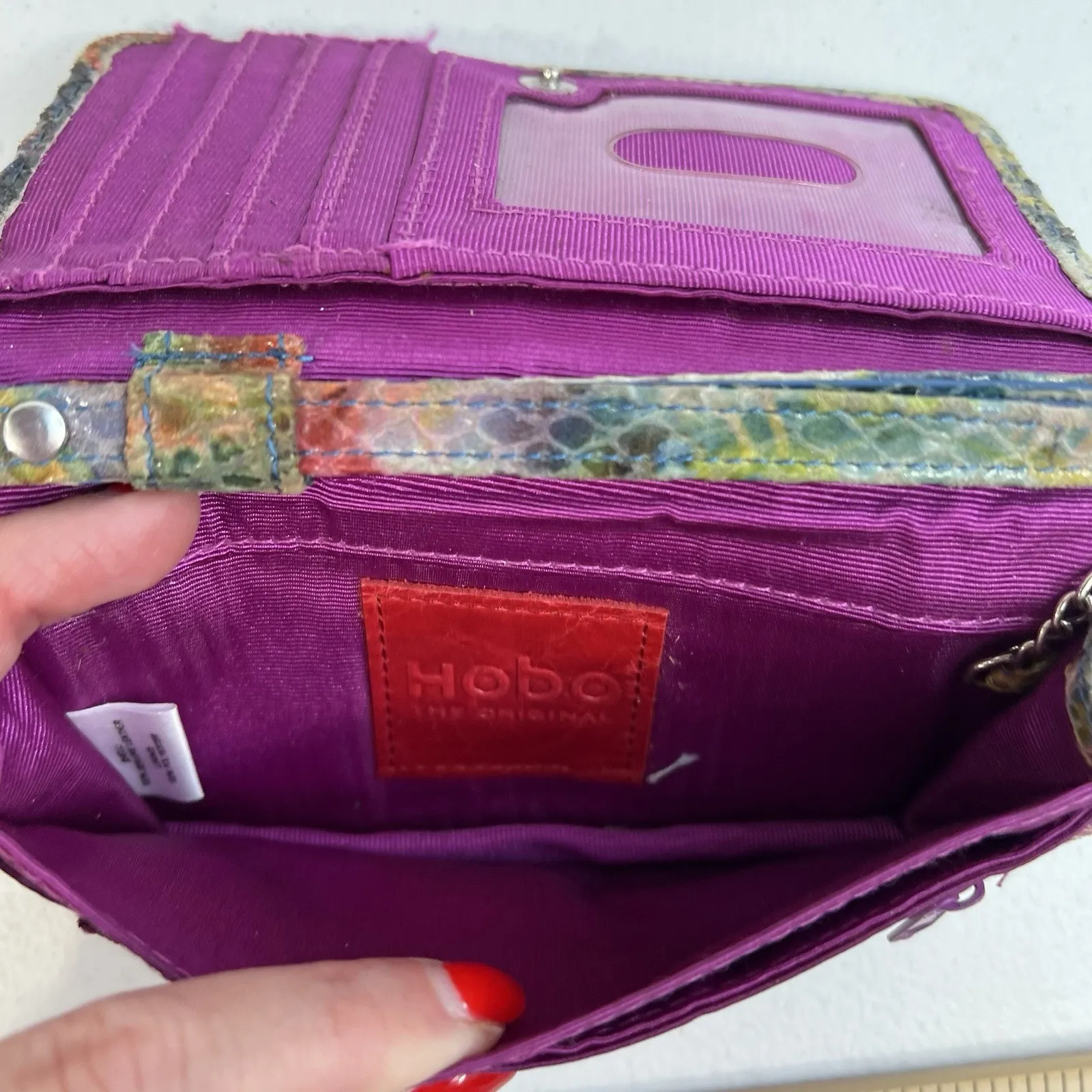 Hobo International Wristlet Key ID Holder Fold Over Snap Snakeskin Embossed - Image 11