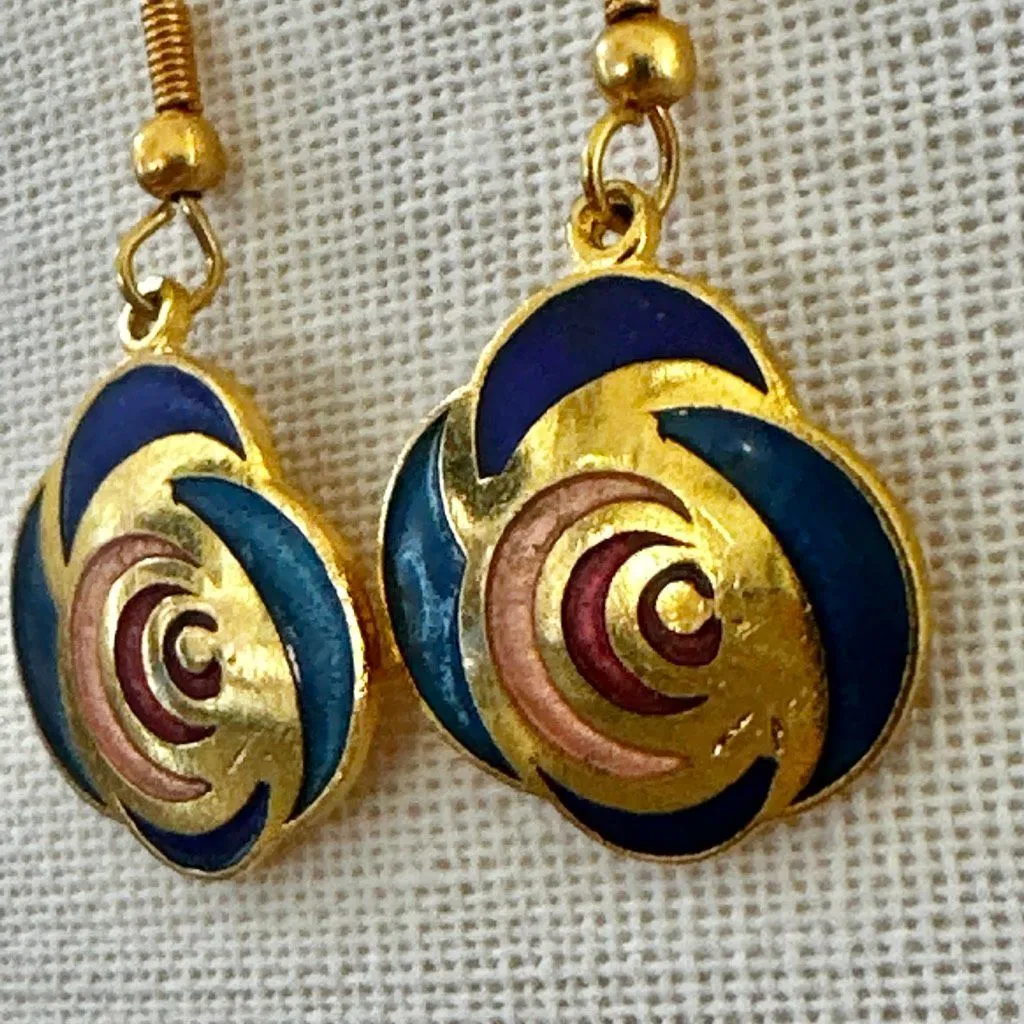 Cloisonné Enamel Swirl Dangle Earrings - Image 5