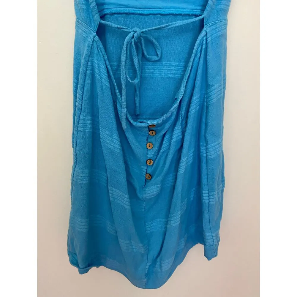 Free People Free-est Mika Mini Dress Striped Open Tie Button Back Cotton Linen S - Image 11