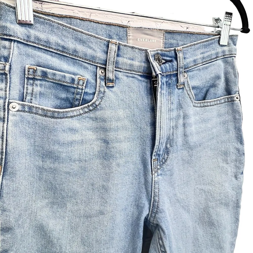 Everlane High Rise Cropped Distressed Jeans (Actual 28) Light Wash Frayed Hem - Image 6