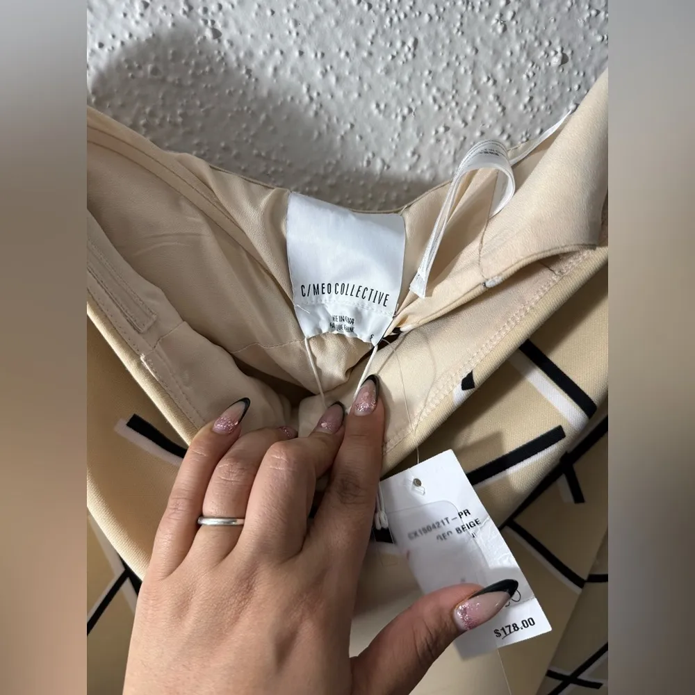 C/MEO Collective Cream Black Asymmetrical Wrap blouse - Image 3