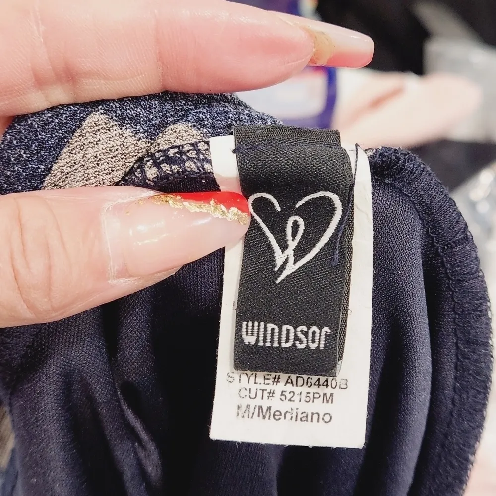 WINDSOR Navy and Gray Mini Backless Long Sleeved Abstract Dress Size: M - Image 11