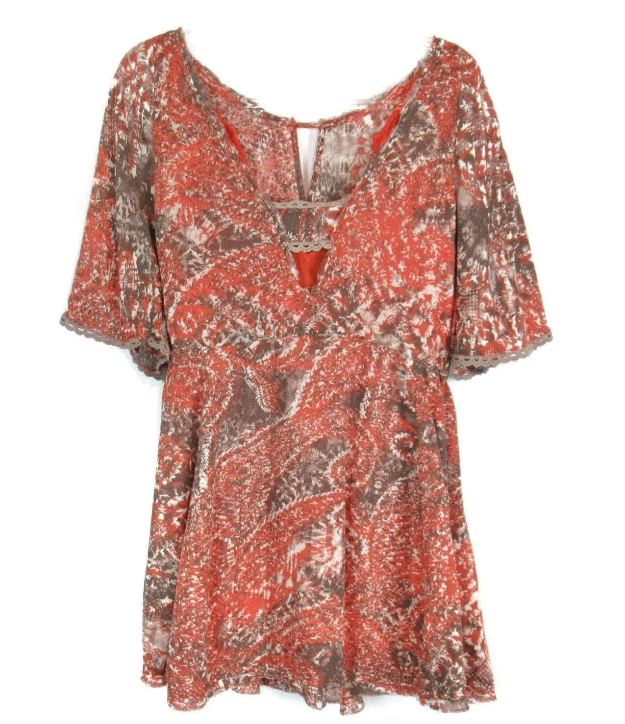 Love Birds Orange Boho Mini Dress Women’s Size XS - Image 3