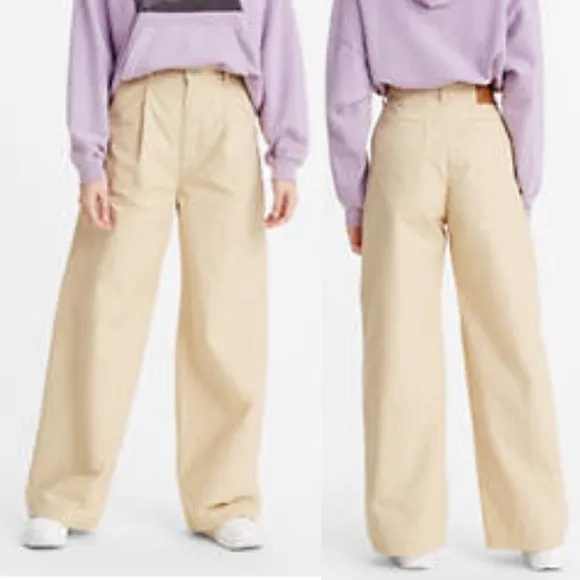 Levi's Premium Pleated High Loose Pants: Crisp Twill Semolina - Khaki Tan Beige - Image 2