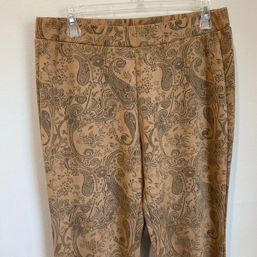 Baha Ranch Western Wear Tan Paisley Flare Boho Faux Suede Pants Size Large - Image 3