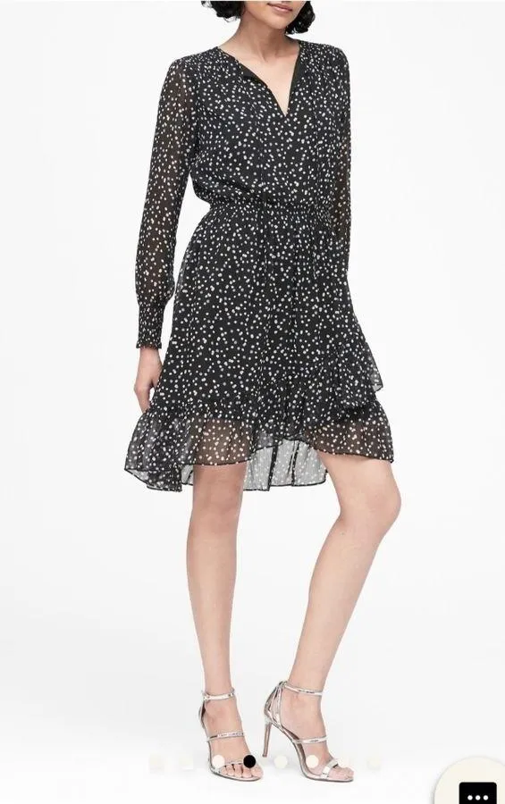 Banana Republic L/S polka dot dress, Liliac & light purple dots on black - Image 2