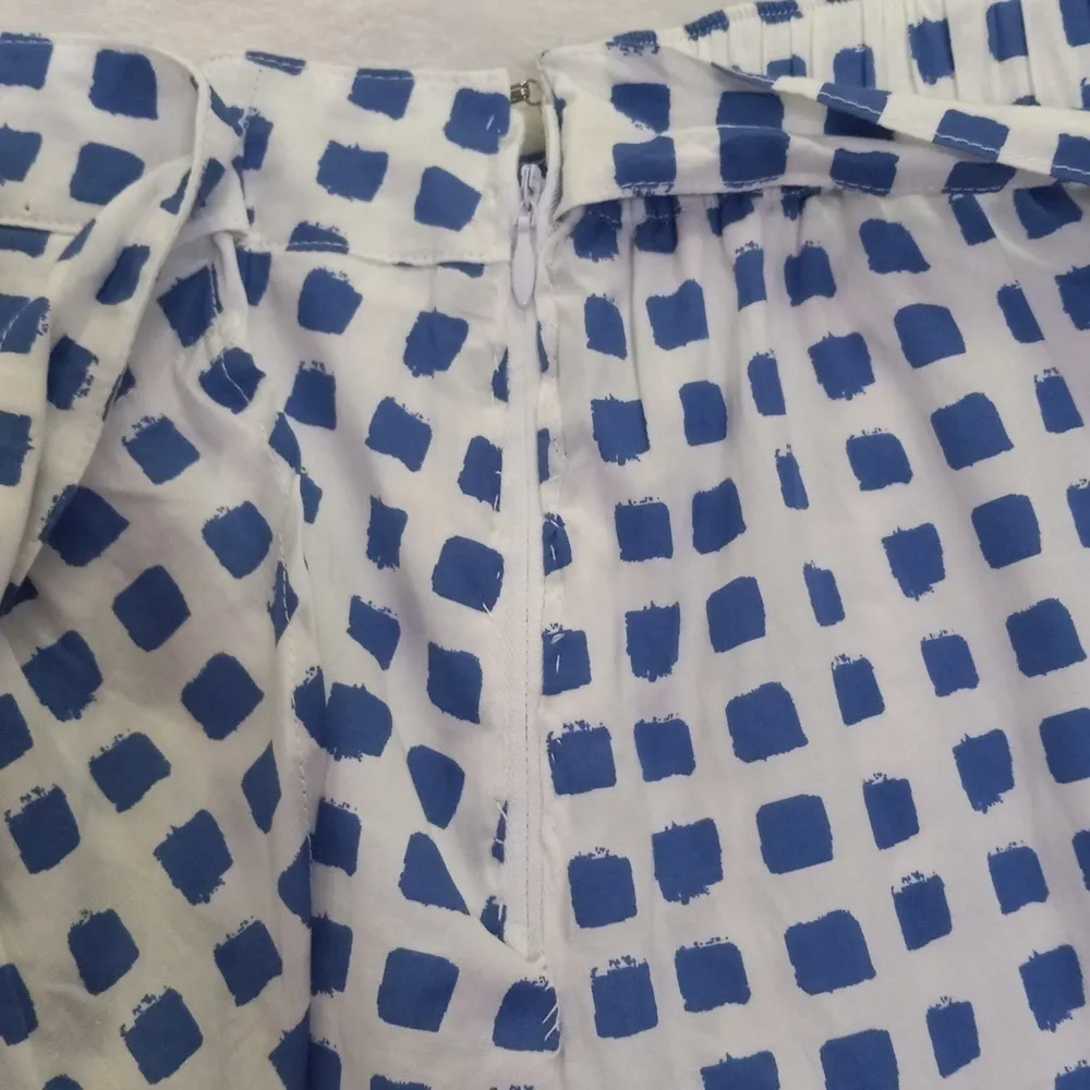 Vineyard Vines Painterly Grid Blue White Faux Wrap Ruffle Mini Skirt - Image 10