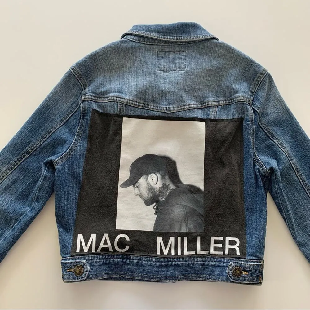 Via Penny Lane Reworked Apparel | Mac Miller Custom Graphic Denim Jacket Small Blue - Image 5