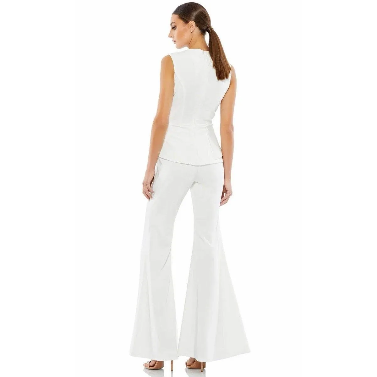 NWT Ieena for Mac Duggal 26602 White Sleeveless Peplum Jumpsuit Size 10 - Image 2