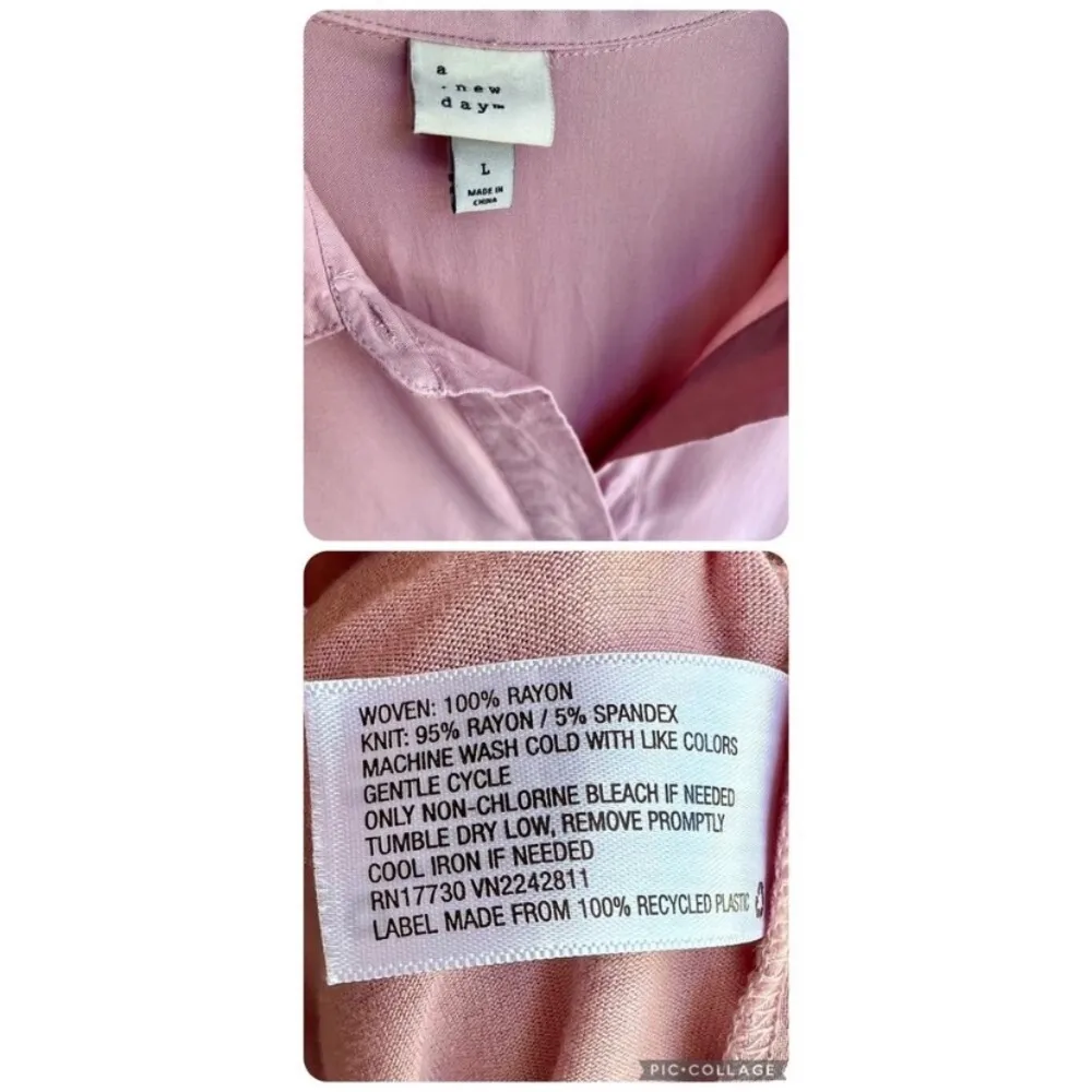 A New Day Hi-low Pink/Blush/Mauve Long Sleeve Button Up Blouse/Top/Shirt Size L - Image 6