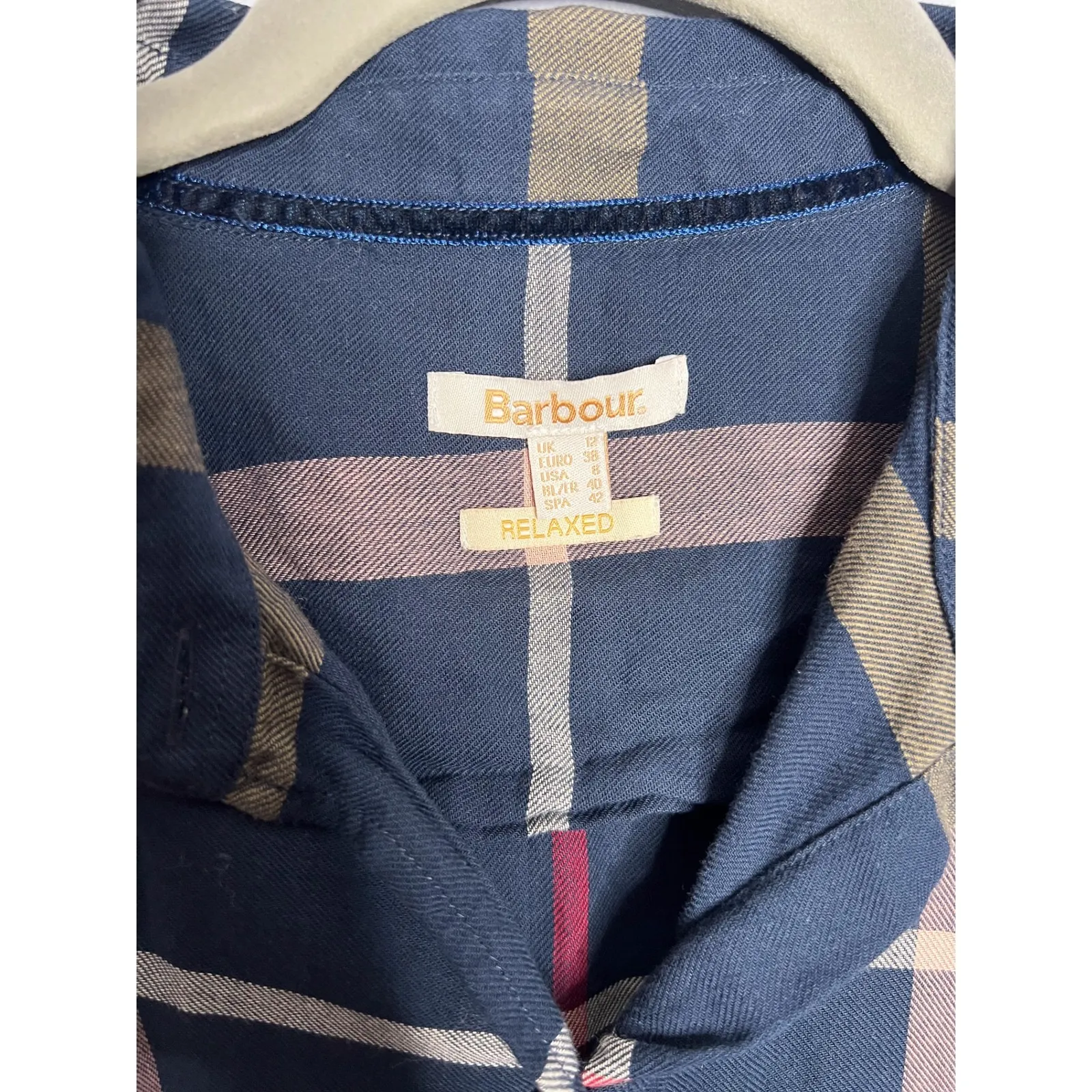 Barbour Winter Oxer Shirt Size 8 Relaxed Fit Plaid Button Up Shirt Navy Blue - Image 3