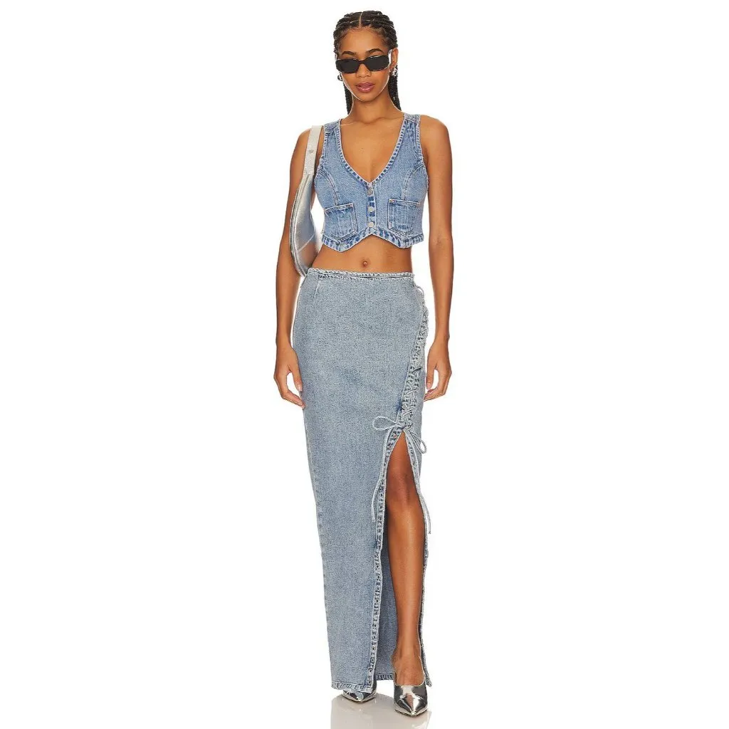 retrofete Zahlia Denim MaxiSkirt Alani Blue Womens Size 25 - Image 2