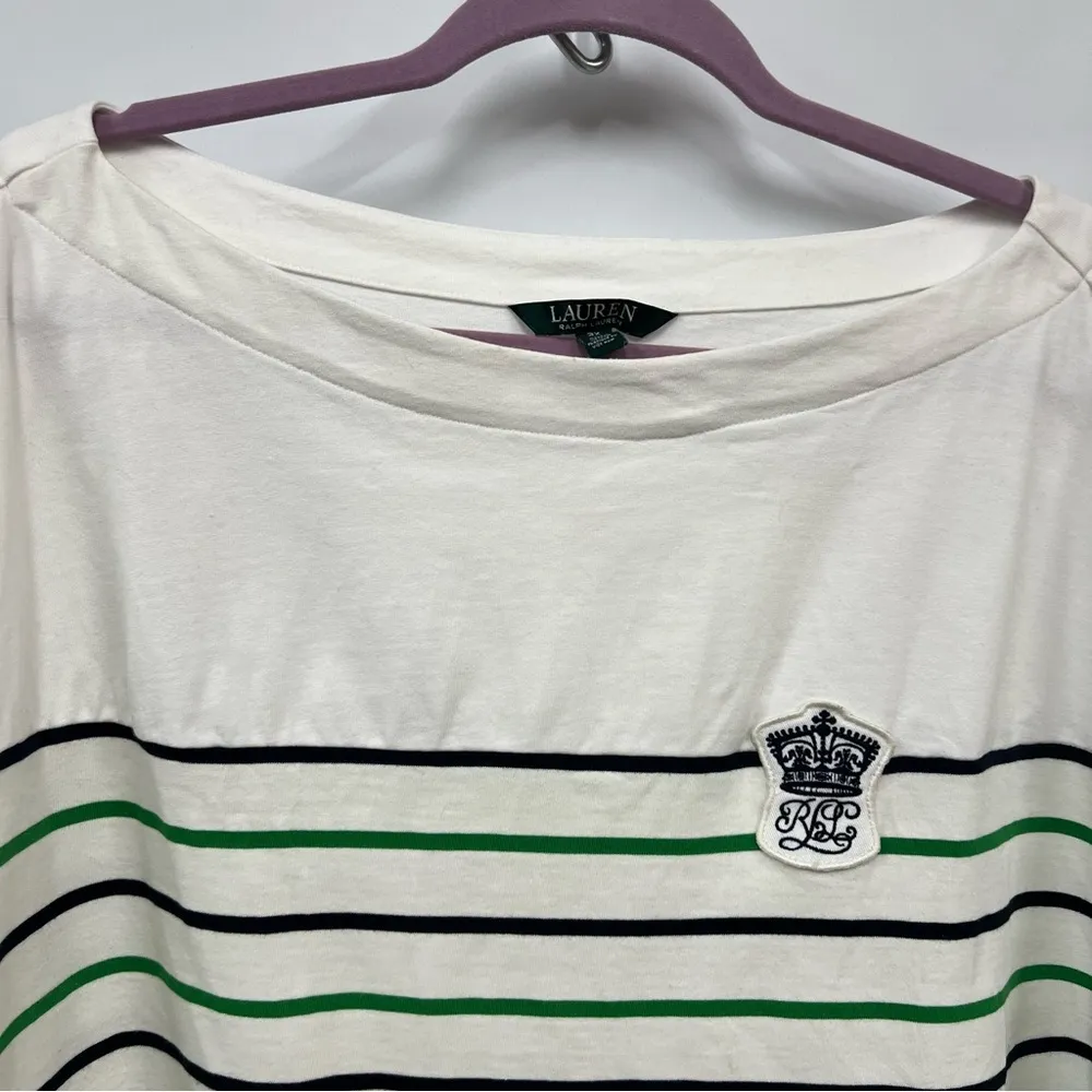 Lauren Ralph Lauren 3x Women's 100% Cotton 3/4 Sleeves Striped pullover top FLAW White - Image 7