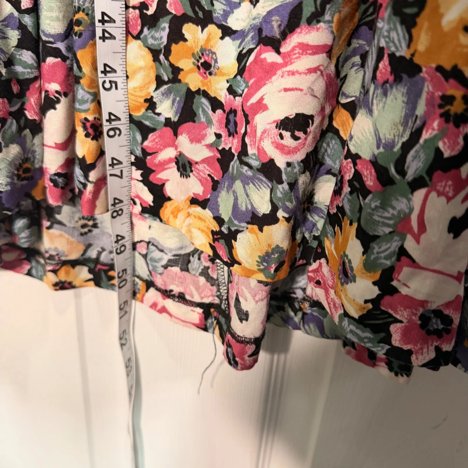 Paris Sport Club Floral Midi Dress Puff Sleeve Tie Waist Size 14 Small VTG Black - Image 6