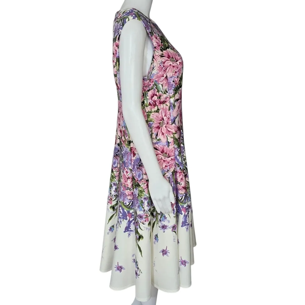 Danny & Nicole White & Purple Scuba Fit & Flare Floral Dress – Size 12 - Image 4