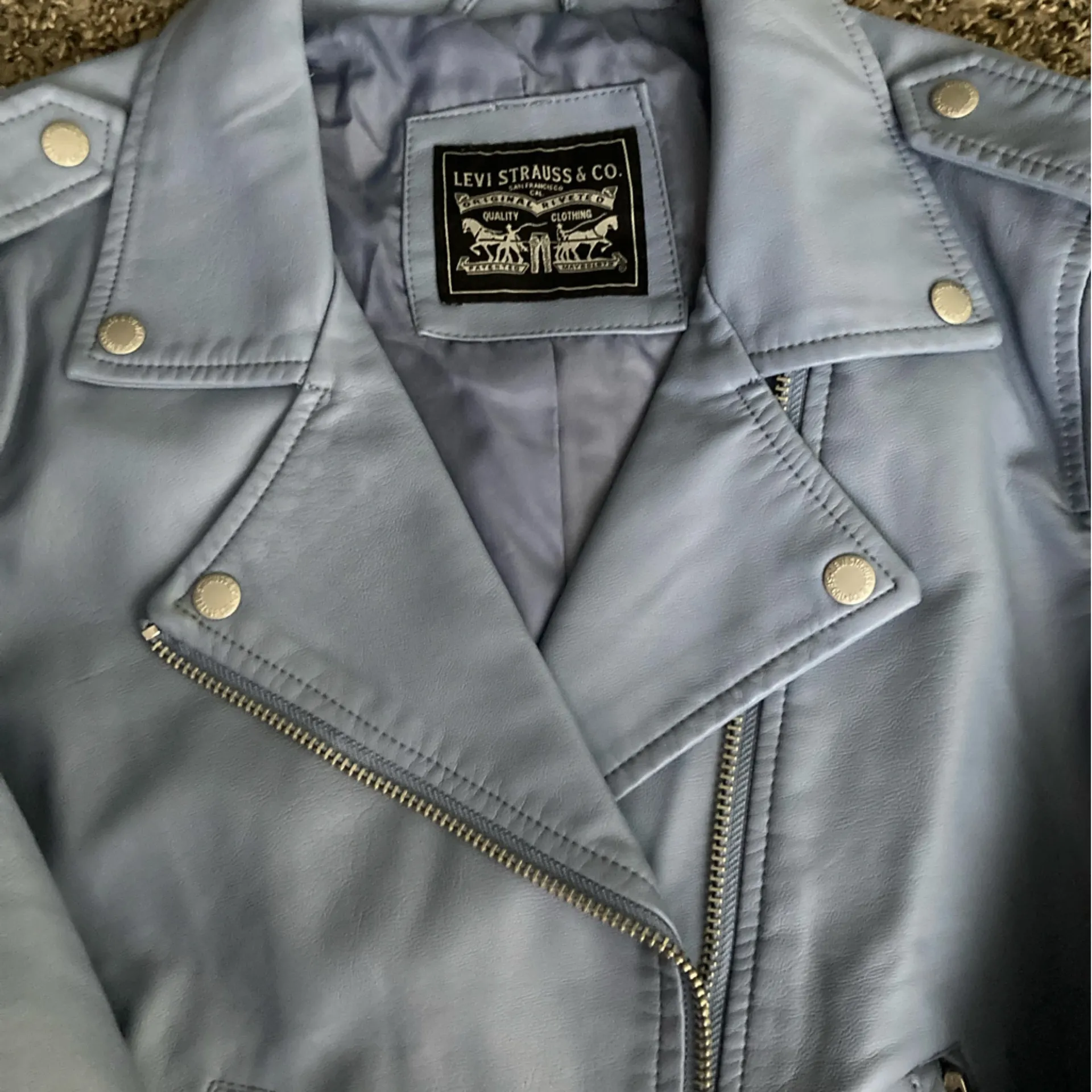 Levi’s Faux Leather Moto Jacket Light Blue Size M New With Tags - Image 6