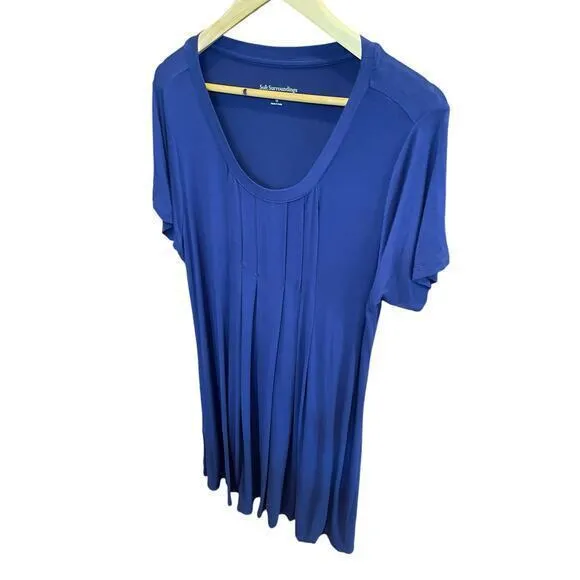 Soft Surroundings Royal Blue Jersey Short‎ Sleeve Pleated Scoop Neck Dress 1X - Image 3