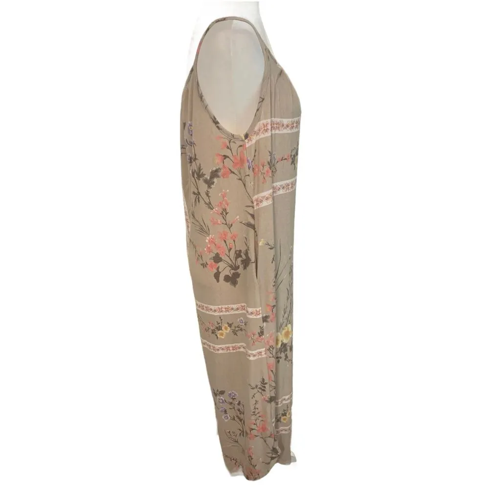 Ces Femme | Floral Taupe Jumpsuit Rayon Stretchy Cozy Layering Size Small - Image 4