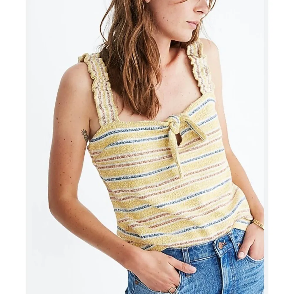 Womens Madewell Cotton Boho Summer Tie-Front Tank Top Yellow Striped XS - Image 3