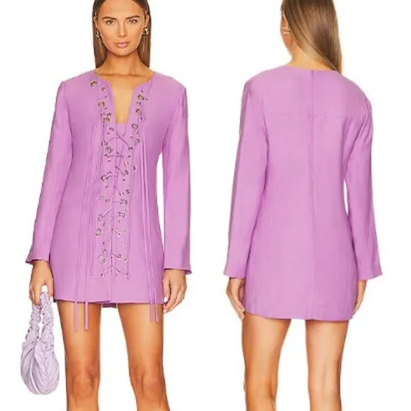 NWOT Alexis Marlena Plunging V-Neck Lace-Up Mini Dress Lavender Women's Size XXS - Image 2